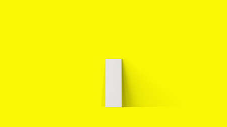 3d rendering laying empty blank white canvas isolated on yellow background.の写真素材