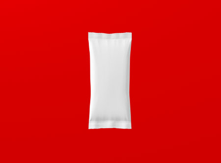 3d rendering blank white snack bars isolated on red background. fit for your design project.の写真素材