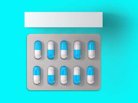 3 rendering Blank White Package Box for Blister of Pills Isolated on colored Background. suitable for your design element.の写真素材