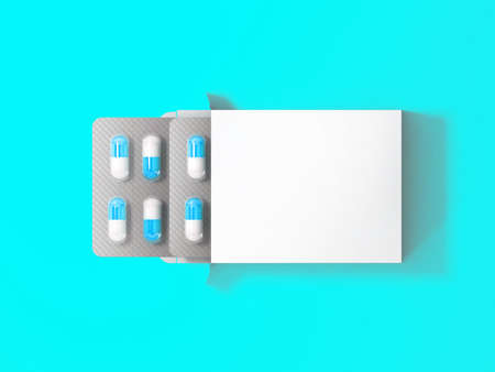 3 rendering Blank White Package Box for Blister of Pills Isolated on colored Background. suitable...