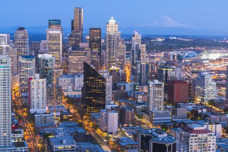 scenic view of down town of  seattle city at night,Seattle,Washington,usa.   for editorial use only.のeditorial素材