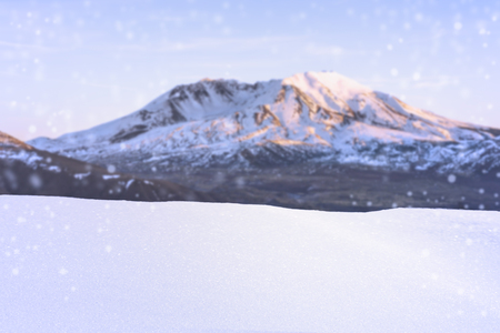 snow floor foreground with snow mountain background,Ready for product display montage.の写真素材