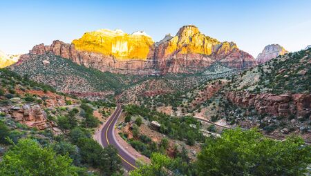 scenic view of road and valley in   Zion National park,Utah,usa.の写真素材