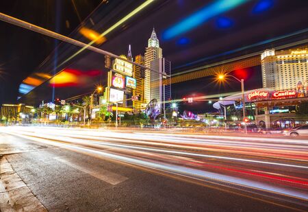 Las Vegas,Nevada,usa.07/28/16 : scenic view of Las Vegas cityscape at night with traffic lighting,las vegas,Nevada,usa.のeditorial素材