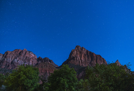 Zion national park at night with star,utah,usa.の写真素材