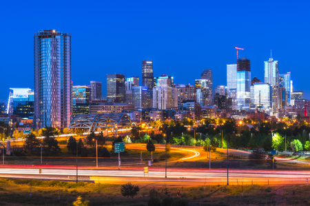 beautiful denver skyscraper at night,denver,colorado,usa.の写真素材
