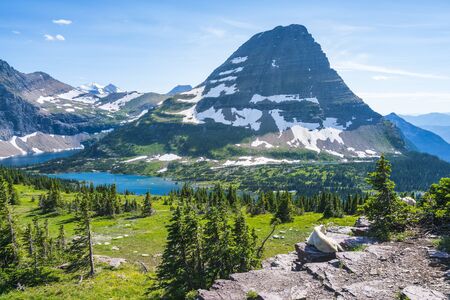 logan pass trail in Glacier national park on sunny day,Montana,usa.の写真素材