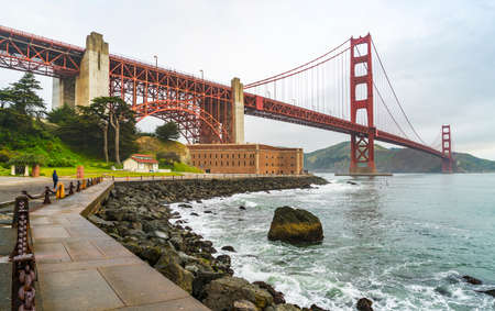 Golden gate when sunset with fog in winter,San francisco,California,usa.