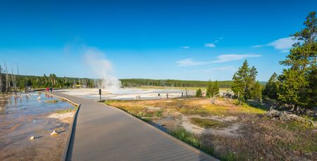 path way in geyser area, in Yellowstone National park,Wy,usa.の写真素材