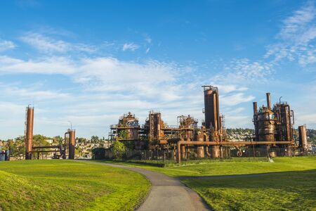 Gas works Park in sunny day with blue sky,Seattle,Washington,USA.の写真素材