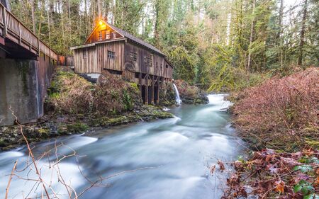 scene of the Cedar creek grist mill in the morning,Washington,usa.の写真素材