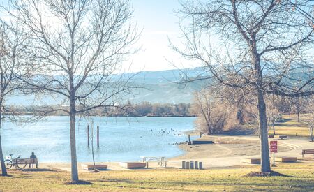 the park on the day in winter. vintage style..の写真素材