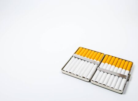 a aluminium box of cigarette on white blackground..の写真素材