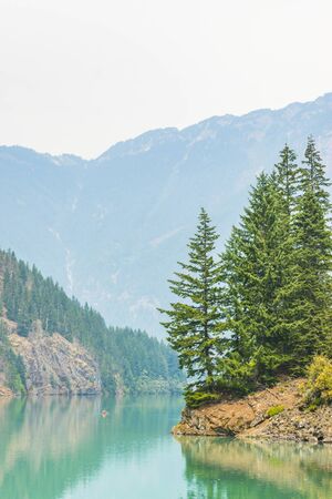 scene in Diablo lake water landscape on a day in North Cascade national park,Wa,Usaの写真素材