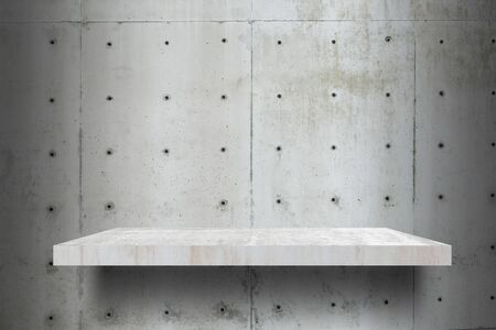 wooden  table with concrete wall background.の写真素材
