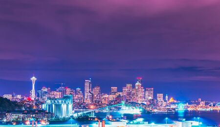 scenic view Seattle cityscape in the night time,Washington,USA.