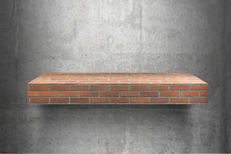 empty shelves top Ready for product display montage; brick shelves and gray cement background.の写真素材