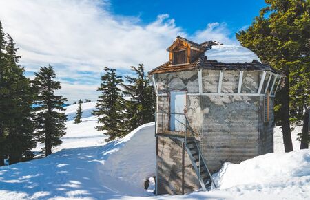 service building in the ski resort in winter.