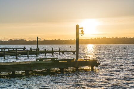 beautiful yatch dock in the sunset.の写真素材