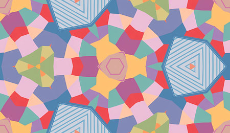 Colorful abstract mosaic with angular and curved shapes