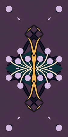 Symmetrical floral design with purple background.