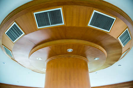 Giant pillar of view tower decorate with wood and lighting with air condition.の写真素材