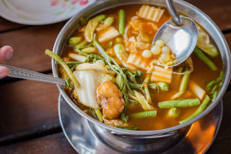 red curry Giant catfish eggs is popular Thai recipe in usually eat with white rice.の写真素材