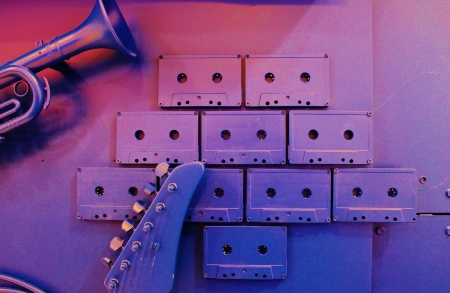 collection of music instruments and sound related items の写真素材