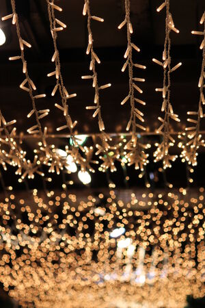White Christmas lights abstract backgroundの写真素材