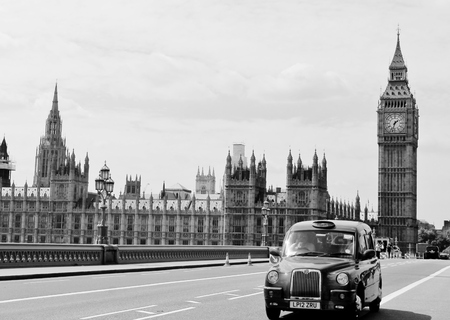 Big ben westminster with black taxiのeditorial素材