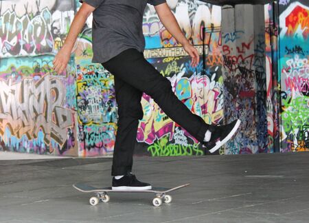 skateboard teenager on board in skate parkのeditorial素材