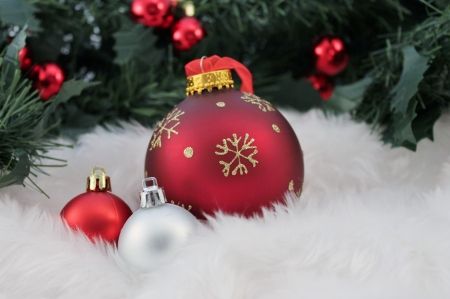 silver christmas decoration with fake snow made of white fur