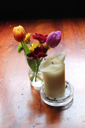candle table flowersの写真素材