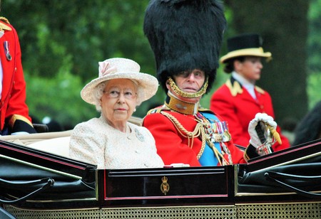 London, UK - June 13 2015: The Queen Elizabeth and Prince Phillip appear during Trooping the Colour ceremony, on June 13, 2015 in London, England, UKのeditorial素材