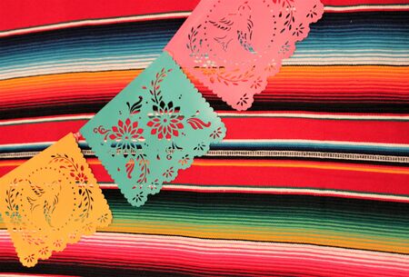 Mexico poncho background fiesta cinco de mayo decoration bunting flagsの写真素材