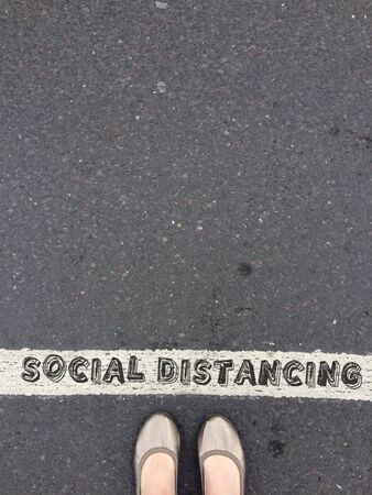 social distancing coronavirus concept - social distance to slow / stop the spread of the virus - stock photo with copy spaceの写真素材