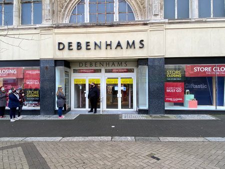 Hastings, East Sussex, UK - 12.04.2020: Debenhams department store in Hastings, Debenhams is part of the collapsed Arcadia fashion group. Owned by the Green family and  Sir Philip Greenのeditorial素材