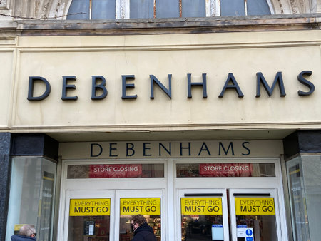 Hastings, East Sussex, UK - 12.04.2020: Debenhams department store in Hastings, Debenhams is part of the collapsed Arcadia fashion group. Owned by the Green family and  Sir Philip Greenのeditorial素材
