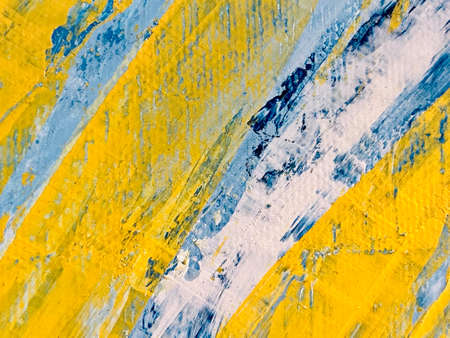 abstract background. oil painting on canvas with yellow and blue stripesの写真素材