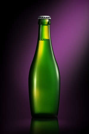 Bottle of beer or cider with clipping path isolated on violetgradient backgroundの写真素材