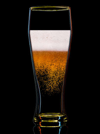Silhouette of colorful beer glass with on black backgroundの写真素材