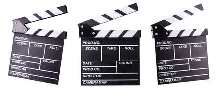 Set of film clapper boards isolated on white background.の写真素材