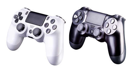 Set of video game joysticks gamepad isolated on a white background, concept of playing games or...