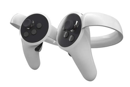 Virtual reality controllers for online and cloud gaming isolated on white . 3D rendering of device...
