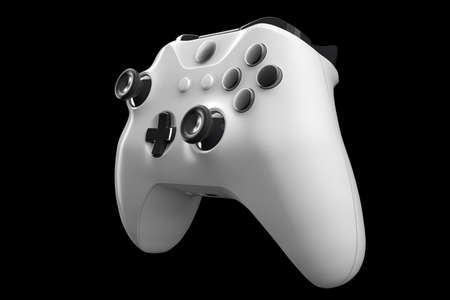 Realistic video game controller isolated on black   . 3D rendering streaming gear and cloud gaming...