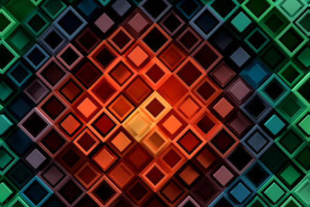 Abstract geometric pattern or background made of chaotic square surface polygons. 3d rendering of...
