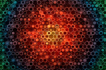 Abstract geometric pattern or background made of chaotic hexagonal surface polygons. 3d rendering of...