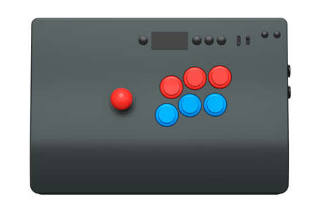 Vintage arcade stick with joystick and tournament-grade buttons on white