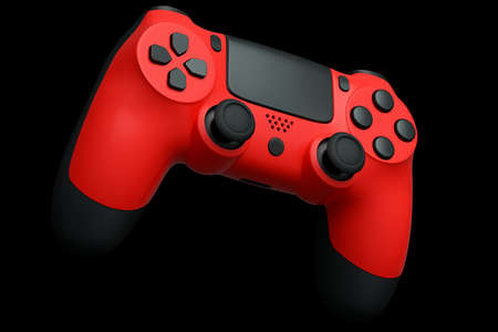 Realistic red joystick for video game controller on black background
