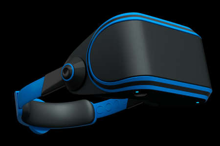 Virtual blue reality glasses isolated on black background. 3d rendering